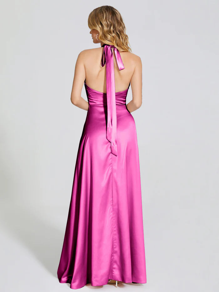 Chic A-line Halter Neck Sleeveless Backless Floor-Length Prom Dress